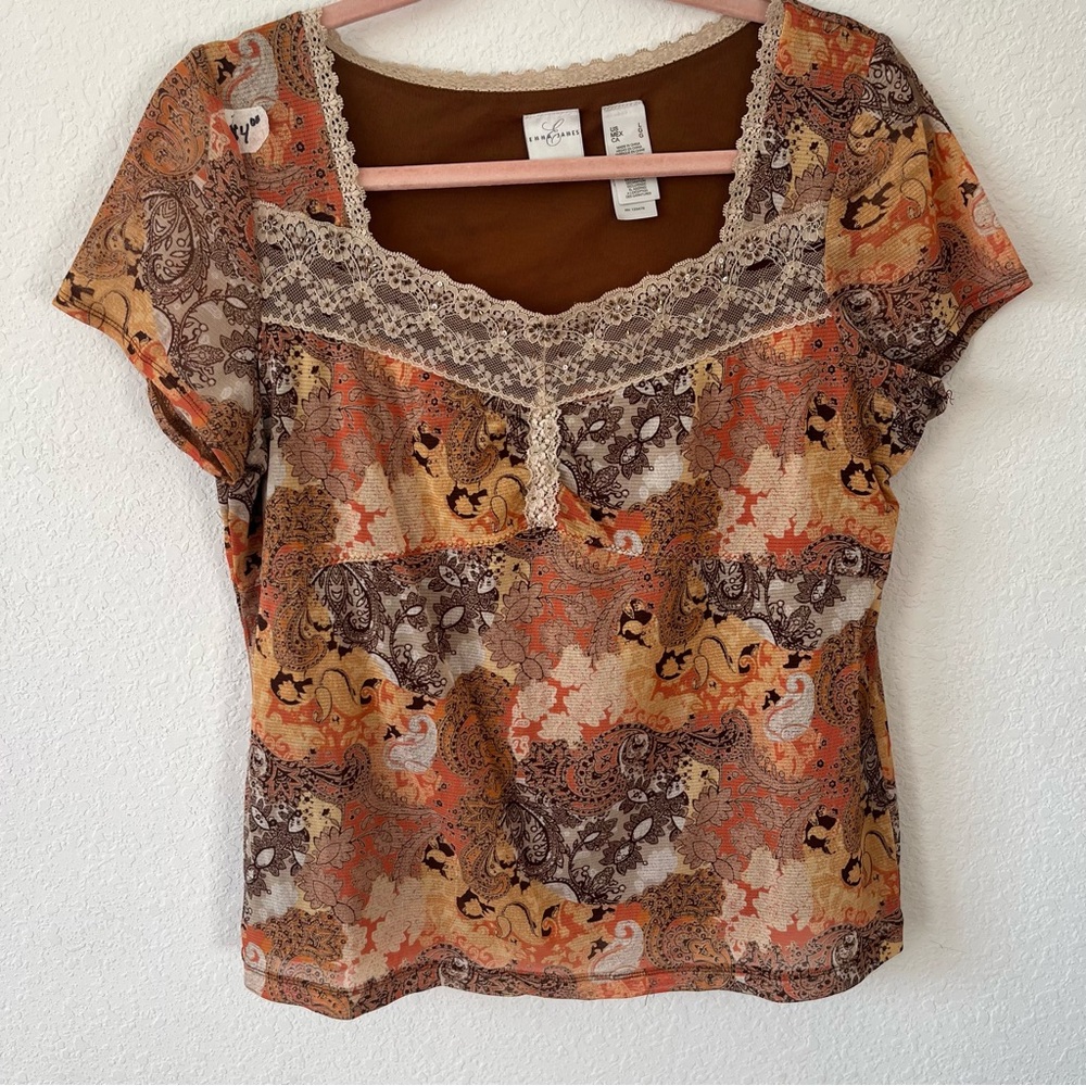 Vintage Emma James Multicolor Lace Trim Blouse